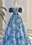 Ndyad A line satin long prom dress blue long evening dress HZ1024