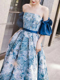Ndyad A line satin long prom dress blue long evening dress HZ1024