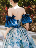 Ndyad A line satin long prom dress blue long evening dress HZ1024