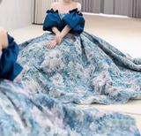 Ndyad A line satin long prom dress blue long evening dress HZ1024