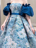 Ndyad A line satin long prom dress blue long evening dress HZ1024