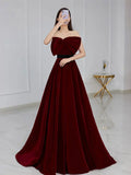 Ndyad A line burgundy long prom dress, velvet bridesmaid dresses HZ1024