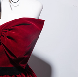Ndyad A line burgundy long prom dress, velvet bridesmaid dresses HZ1024