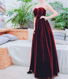 Ndyad A line burgundy long prom dress, velvet bridesmaid dresses HZ1024