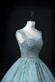Ndyad A-line mesh sequins formal long dress, green sequins evening dress HZ1024