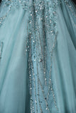 Ndyad A-line mesh sequins formal long dress, green sequins evening dress HZ1024
