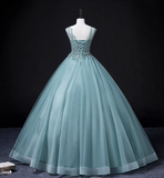 Ndyad A-line mesh sequins formal long dress, green sequins evening dress HZ1024