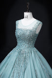 Ndyad A-line mesh sequins formal long dress, green sequins evening dress HZ1024
