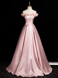 Ndyad A-Line Off Shoulder Satin Long Prom Dress, Beautiful A-Line Off the Shoulder Party Dress HZ1024