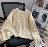 Ndyad Retro Twisted Round Neck Pullover Sweater for Women HZ1024