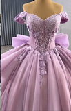 Ndyad Off-the-shoulder Ball Gown Tulle Applique Long Prom Dresses Purple Sweet 16 Dress Quinceanera Dresses HZ1024