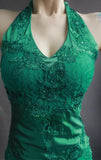 Ndyad Spaghetti Strap Mermaid Long Prom Dresses Lace Applique Green Evening Dresses with Open Back HZ1024