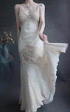 Ndyad V-neck Mermaid Long Prom Dresses Beaded Chiffon Evening Dresses HZ1024