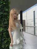 Ndyad hot girl style irregular ruffled floral suspender long skirt HZ1024
