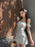 Ndyad blue floral A-line V-neck dress HZ1024