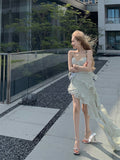 Ndyad hot girl style irregular ruffled floral suspender long skirt HZ1024
